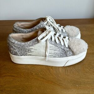 Loeffler Randall Miko Platform Sneakers with Shearling tounge and toe size 8.5